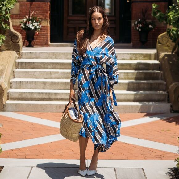 Diane Von Furstenberg Eloise Silk Wrap Dress Floral Stripe - Picture 7 of 13